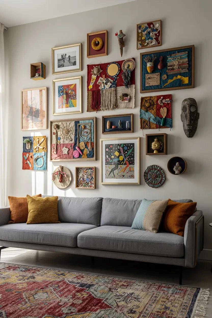 Salon-style mixed frames gallery wall